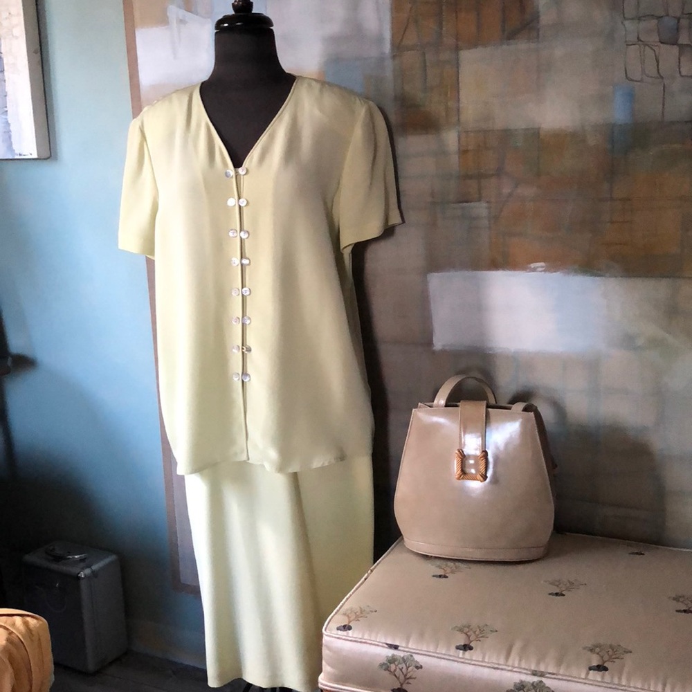 Due Per Due 100% Silk Blouse & Skirt